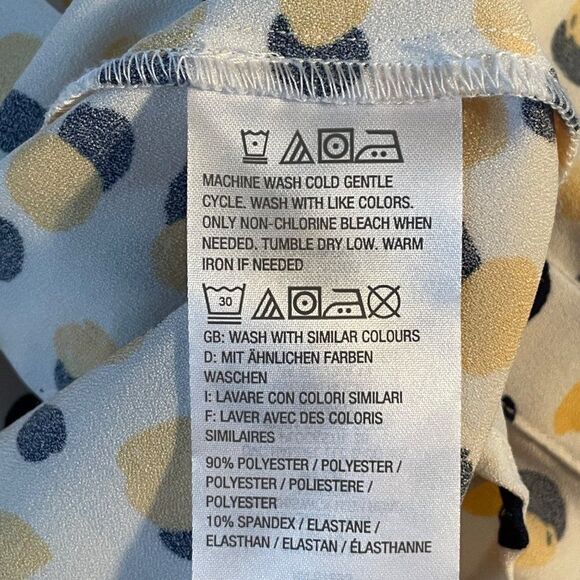 Denim & Co. Stretch Crepe Printed Dot Point Collar Shirt Navy/Yellow XL - Picture 13 of 14